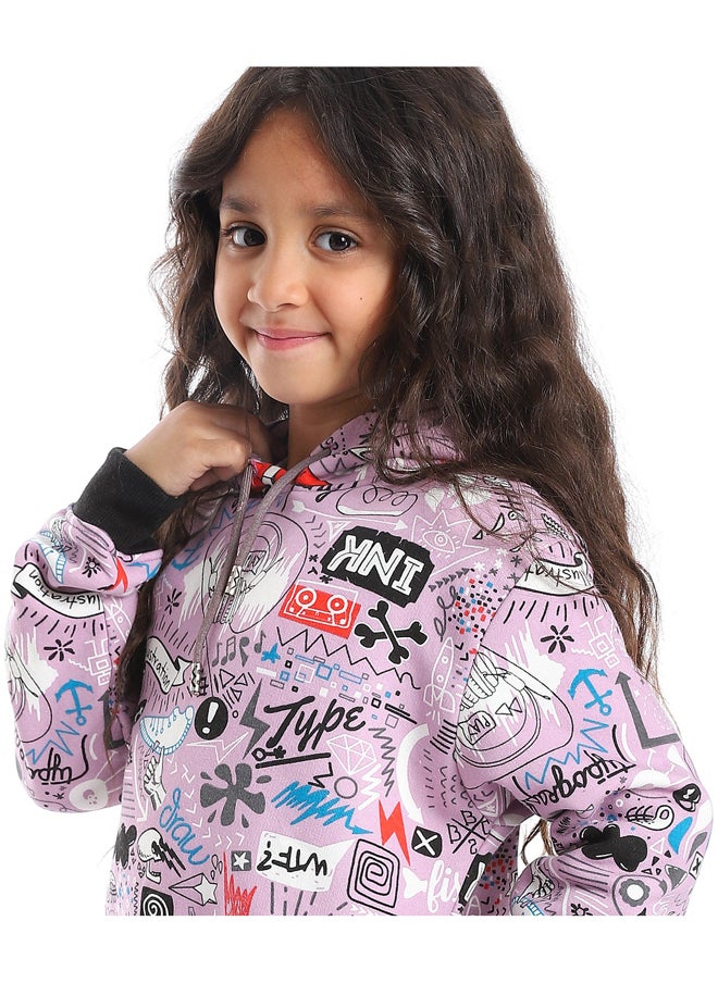 Andora - Purple Printed Long Sleeved Hoodie_purple - Image 1