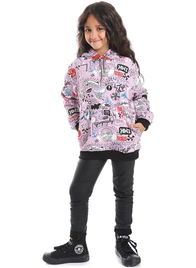 Andora - Purple Printed Long Sleeved Hoodie_purple - Image 1