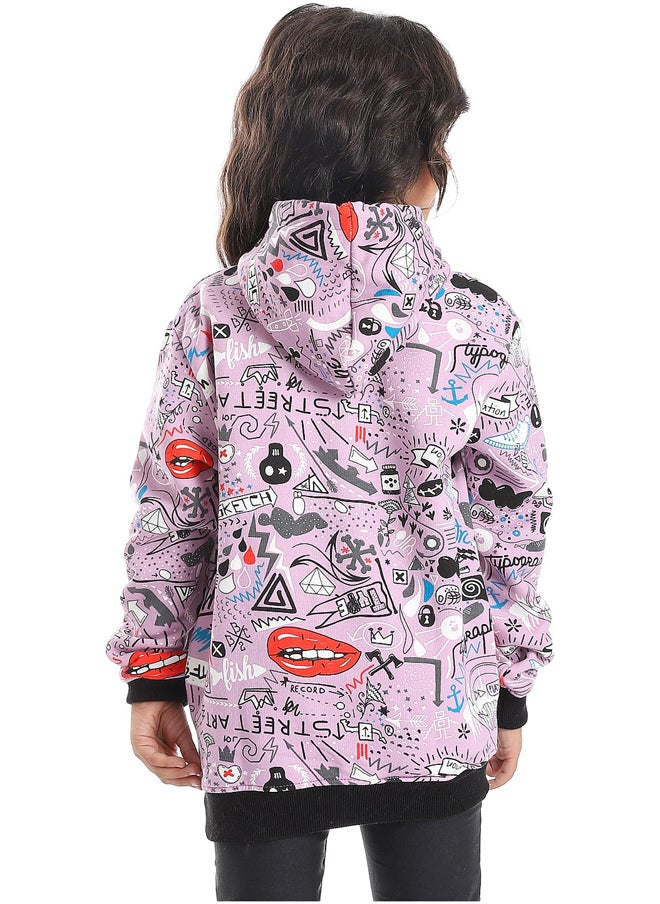 Andora - Purple Printed Long Sleeved Hoodie_purple - Image 1