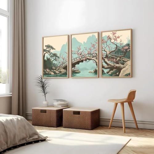 Gamya Framed Japan Samurai Theme Wall Painting Posters For Office, Living Room, Bedroom Wall Decor - Japanese Japandi Samurai Aesthetic Room Decor (River, 13x19 Inches, Framed) - Image 1