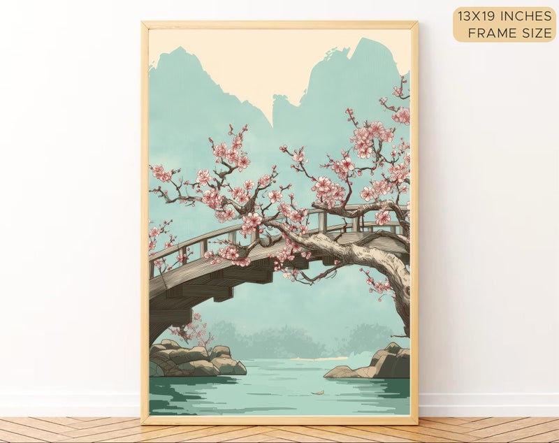Gamya Framed Japan Samurai Theme Wall Painting Posters For Office, Living Room, Bedroom Wall Decor - Japanese Japandi Samurai Aesthetic Room Decor (River, 13x19 Inches, Framed) - Image 2