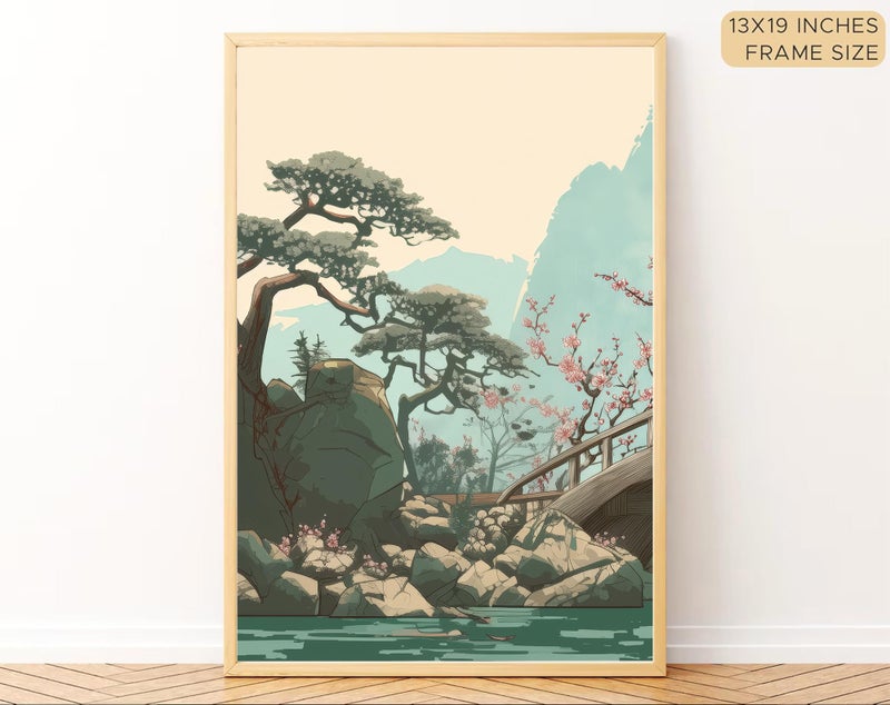 Gamya Framed Japan Samurai Theme Wall Painting Posters For Office, Living Room, Bedroom Wall Decor - Japanese Japandi Samurai Aesthetic Room Decor (River, 13x19 Inches, Framed) - Image 3