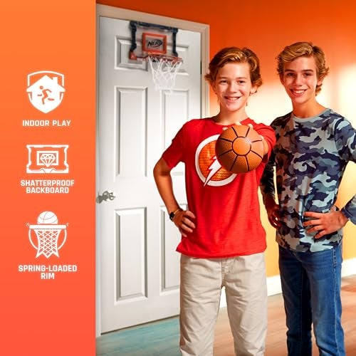 NERF Over The Door Mini Basketball Hoop Set - Pro Hoop Mini Basket Set with NERF Foam Basketball - Steel Rim Great for Dunking - Perfect Bedroom + Office Accessory - Image 4
