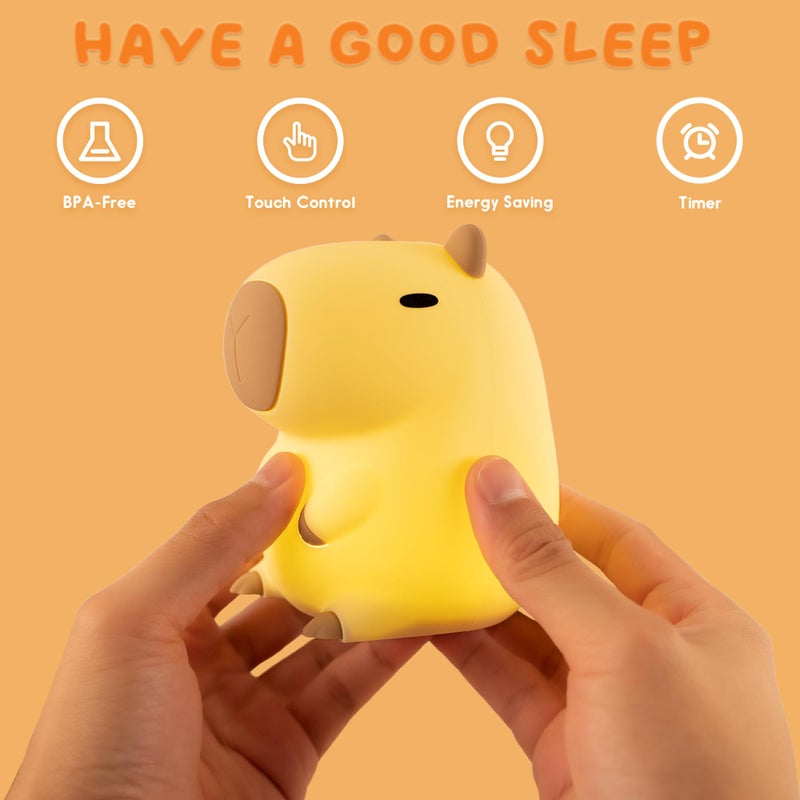 UNEEDE Capybara Night Light, Cute Animal Silicone Nursery Night Light Rechargeable Table Lamp Bedside Lamp with Touch Sensor for Bedrooms, Living Room - Image 2