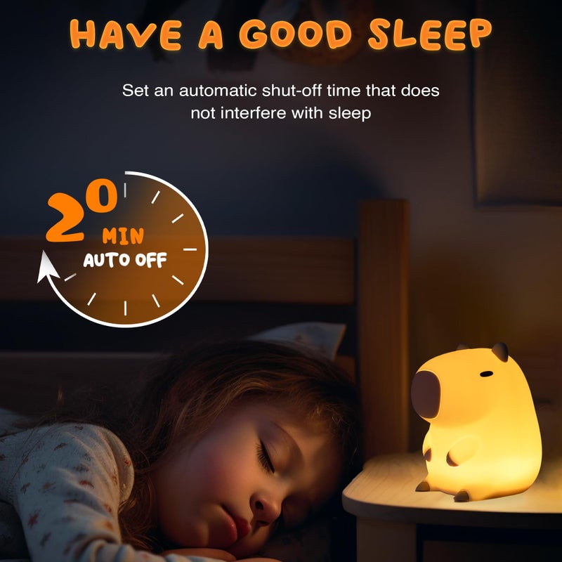 UNEEDE Capybara Night Light, Cute Animal Silicone Nursery Night Light Rechargeable Table Lamp Bedside Lamp with Touch Sensor for Bedrooms, Living Room - Image 4