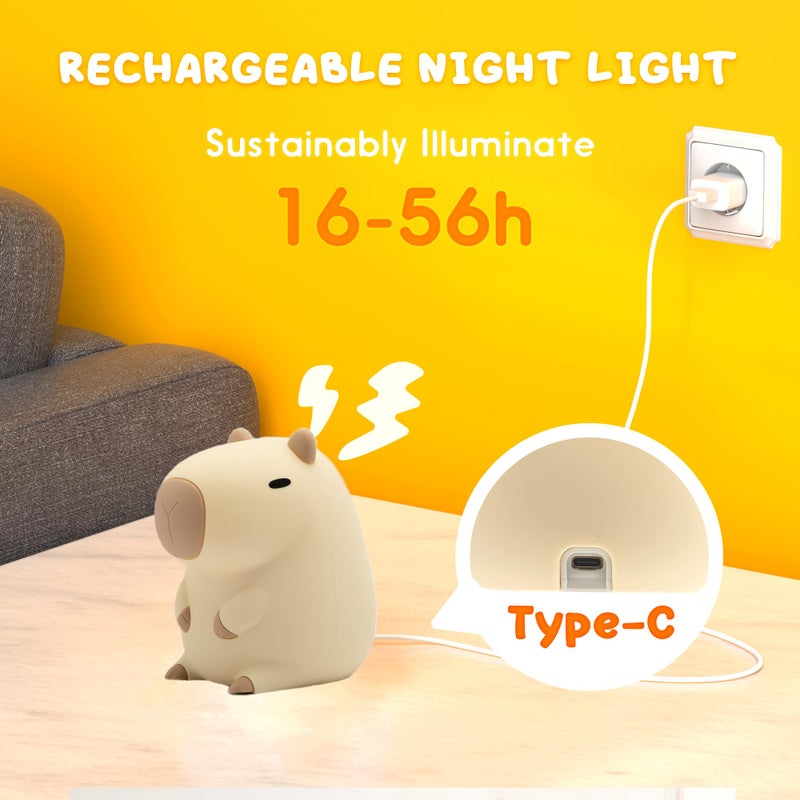 UNEEDE Capybara Night Light, Cute Animal Silicone Nursery Night Light Rechargeable Table Lamp Bedside Lamp with Touch Sensor for Bedrooms, Living Room - Image 5