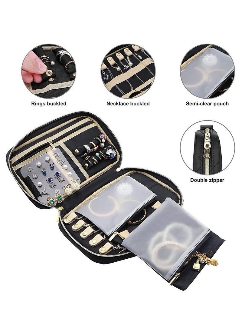 Procase - Travel Jewelry Organizer Bag, Soft Padded Jewelry Travel Storage Bag Carrying Pouch for Rings Bracelet Earring Chains Necklace Holder -Black - Image 1