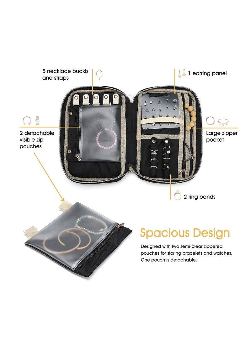 Procase - Travel Jewelry Organizer Bag, Soft Padded Jewelry Travel Storage Bag Carrying Pouch for Rings Bracelet Earring Chains Necklace Holder -Black - Image 1