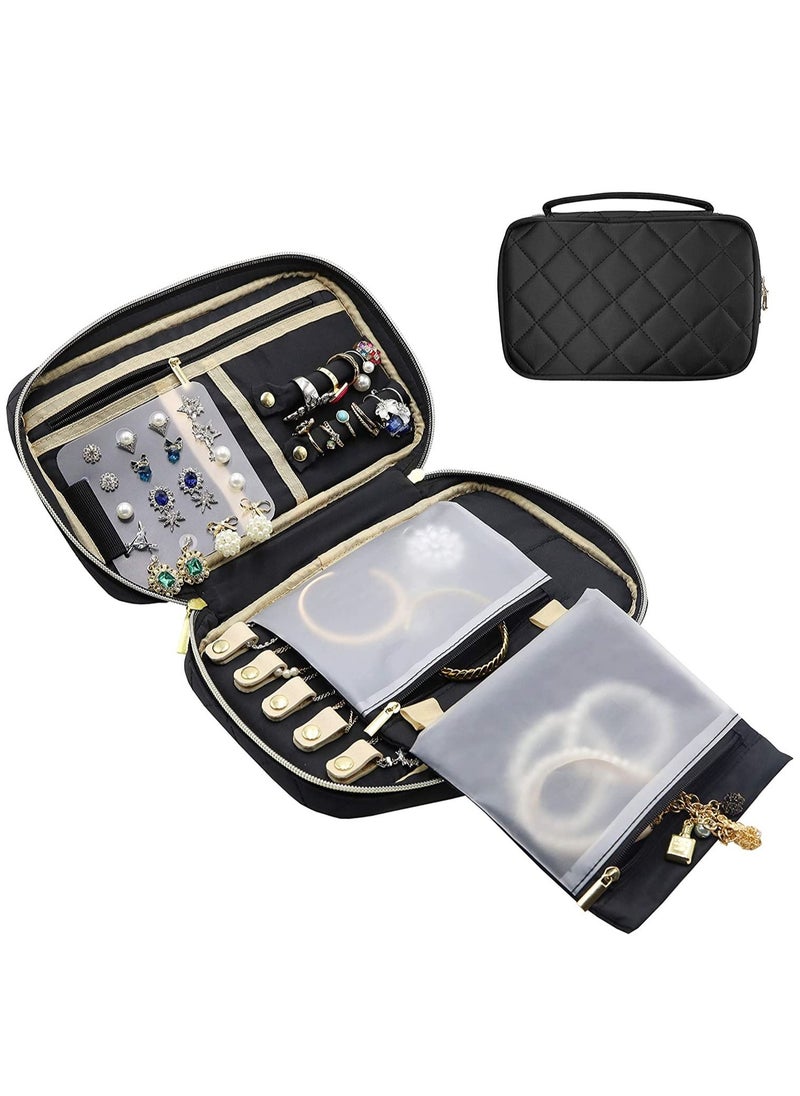 Procase - Travel Jewelry Organizer Bag, Soft Padded Jewelry Travel Storage Bag Carrying Pouch for Rings Bracelet Earring Chains Necklace Holder -Black - Image 1
