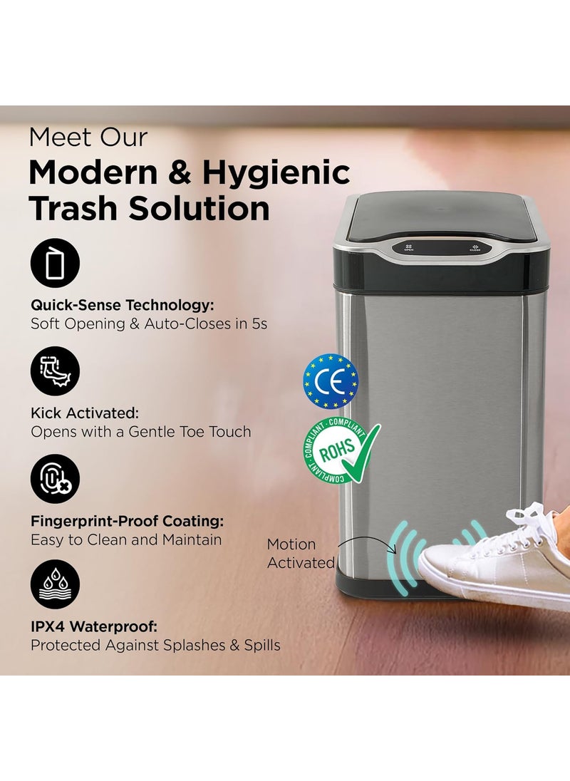 Kuber Industries Kuber Industries 12L Stainless Steel Automatic Touchless Motion Sensor Dustbin Quick Open Soft Close Lid Garbage Bin for Kitchen Bathroom Indoor Outdoor Trash Can  - Image 3