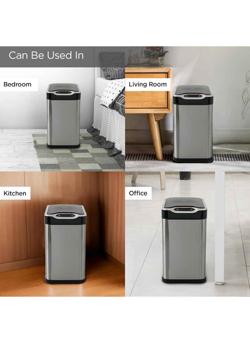 Kuber Industries Kuber Industries 12L Stainless Steel Automatic Touchless Motion Sensor Dustbin Quick Open Soft Close Lid Garbage Bin for Kitchen Bathroom Indoor Outdoor Trash Can  - Image 5