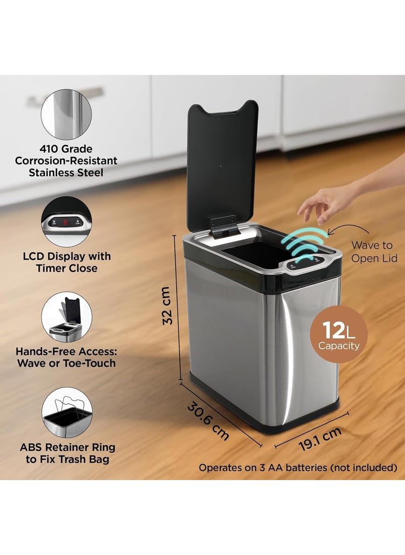 Kuber Industries Kuber Industries 12L Stainless Steel Automatic Touchless Motion Sensor Dustbin Quick Open Soft Close Lid Garbage Bin for Kitchen Bathroom Indoor Outdoor Trash Can  - Image 4