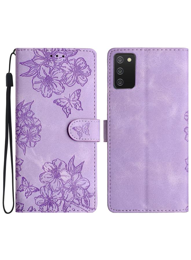 S-TOP Case For Samsung Galaxy A02s / F02s 164mm Cherry Blossom Butterfly Skin Feel Embossed PU Phone Case - Image 1