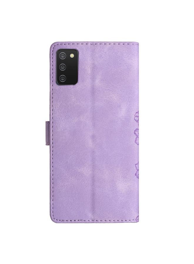 S-TOP Case For Samsung Galaxy A02s / F02s 164mm Cherry Blossom Butterfly Skin Feel Embossed PU Phone Case - Image 3