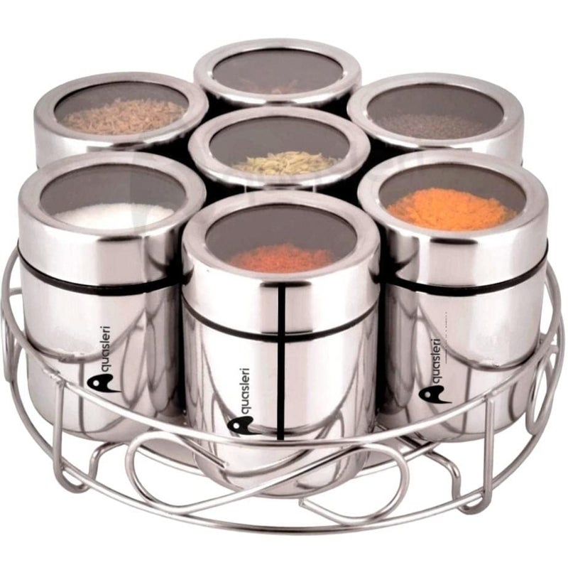 Aquasleri Stainless Steel Small Container Storage Box With Top See Through Lid Spice Box 1 Piece Spice Set (Steel, Silver) 200 ML Each - Image 1