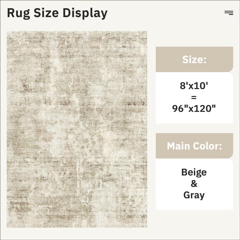 Soalmost Abstract Rug 8x10 Large Living Room Rugs Neutral Modern Washable Area Rugs for Bedroom Dining Room Non-Slip Stain Resistant Foldable Thin Rug Beige Gray - Image 3