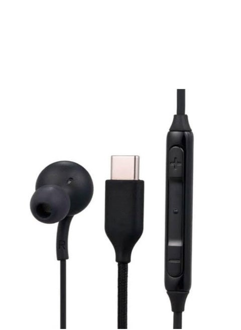 USB-C Wired In-Ear Stereo Earphones for Samsung Galaxy Note 10/Note 10 Plus, S10, S9, S10e with Built-in Microphone and Volume Control Type c hands-free - black