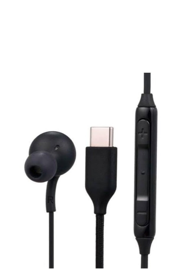 Generic - USB-C Wired In-Ear Stereo Earphones for Samsung Galaxy Note 10/Note 10 Plus, S10, S9, S10e with Built-in Microphone and Volume Control Type c hands-free - black - Image 1