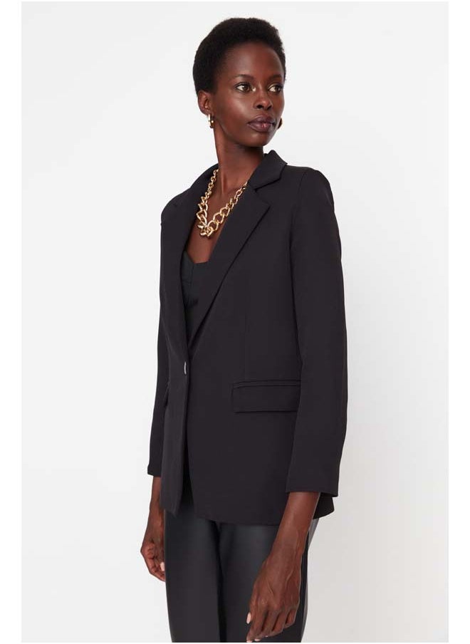 trendyol Black Woven Lined Double Breasted Closure Blazer Jacket TWOAW23BC00022  - Image 3