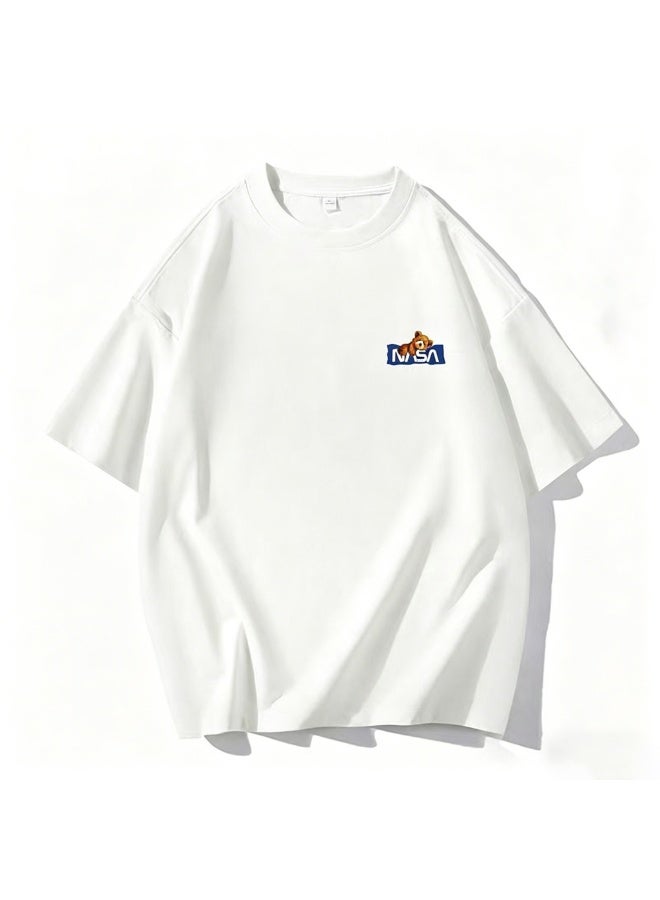NASA Co-branded Bear Print Pure Cotton White T-Shirt Size L - Image 1