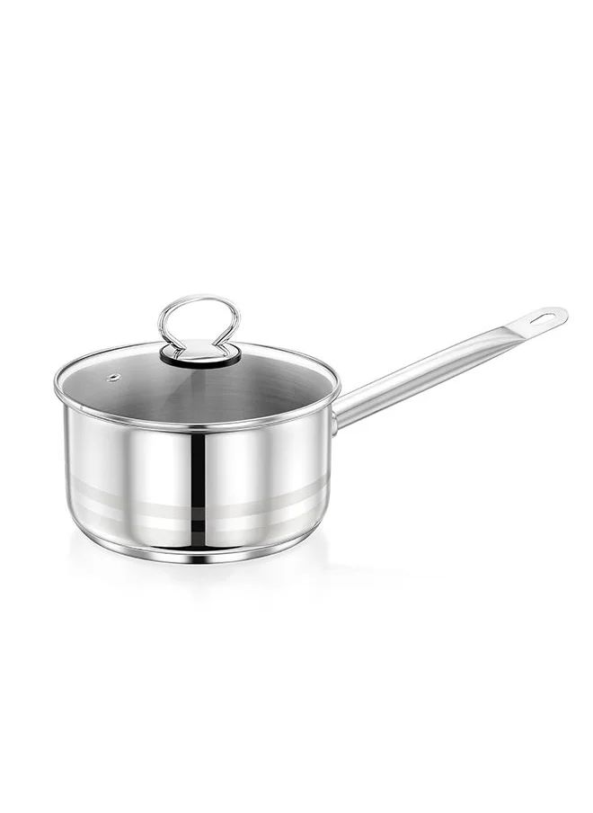 برستيج Prestige Stainless Steel 16 cm Saucepan With Glass Lid, Non Stick, Induction Compatible Saucepan, Silver 18/11