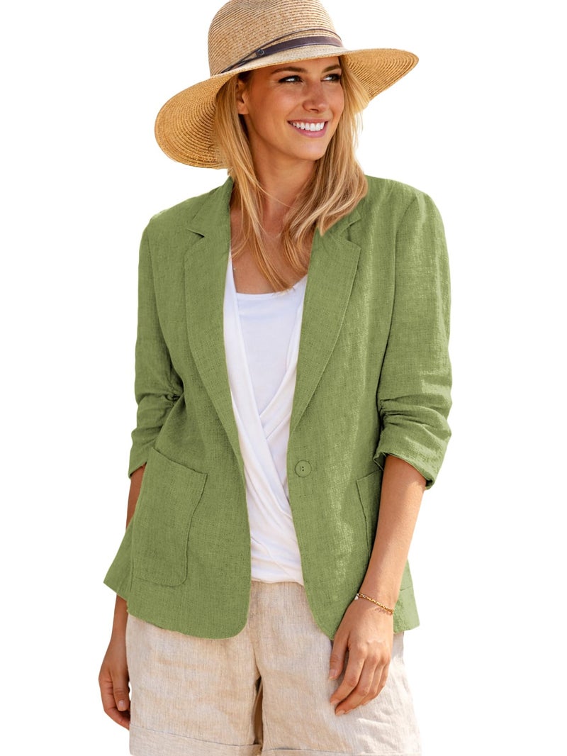 Mina Self Linen Blazers Jackets Women 2026 Womens Blazer Spring Jackets Green 3/4 Short Sleeve Business Casual Light Lightweight Fashion Dressy Trendy Petite Fitted Women's Blazers & Suit Jackets - Image 1
