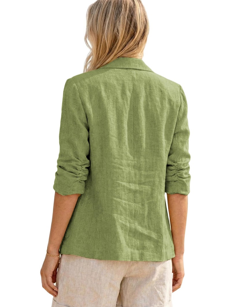 Mina Self Linen Blazers Jackets Women 2026 Womens Blazer Spring Jackets Green 3/4 Short Sleeve Business Casual Light Lightweight Fashion Dressy Trendy Petite Fitted Women's Blazers & Suit Jackets - Image 2