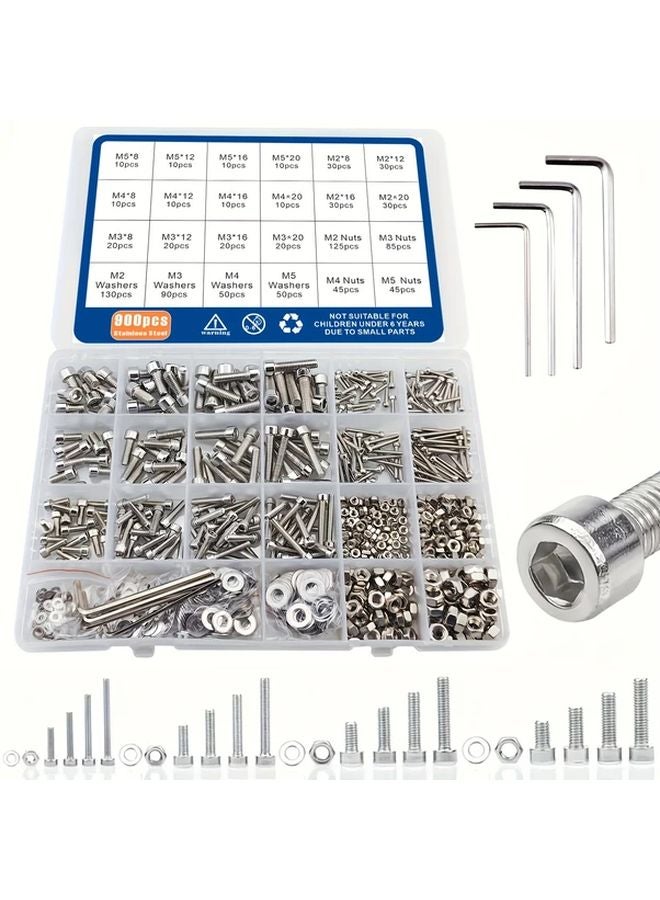 1210 قطعة مجموعة متنوعة من صواميل ومسامير الفولاذ المقاوم للصدأ مع مسامير مرسومة M2 وM3 وM4 وM5 وصواميل وحشوات - Image 4