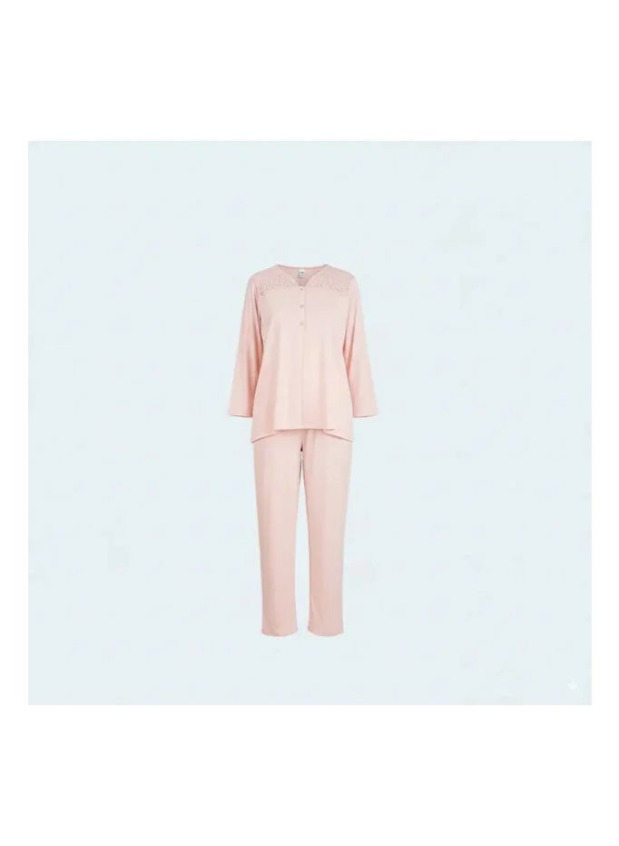 Women's Maternity & Nursing Pajama Set - 2 Piece Long Sleeve Button-Front Top & Adjustable Waist Pants | Cotton Viscose Blend Sleepwear | Made in Turkey - Image 5