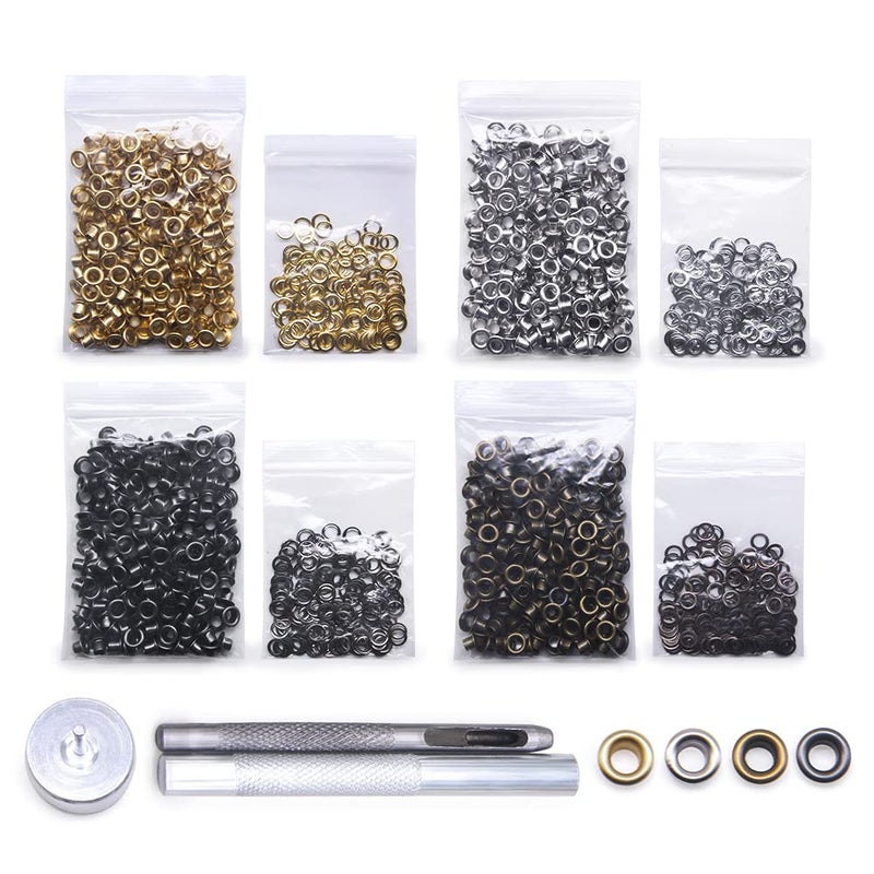 Grommet Kit 800 Sets Gronmets Eyelets with 3 Pieces Install Tool Kit 4 Colors
