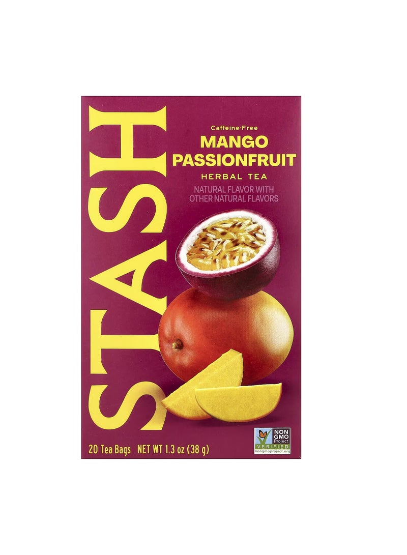 Stash Tea, Herbal Tea, Mango Passionfruit, Caffeine Free, 20 Tea Bags, 1.3 oz (38 g)