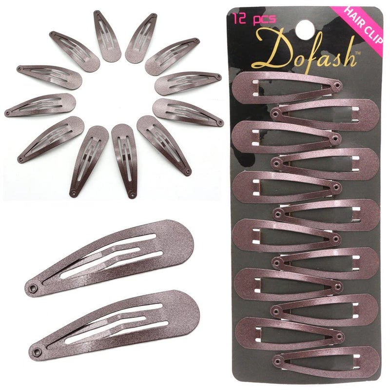 Dofash 5CM2IN Snap hair clips Metal Basic Grips Hair Accessories Girls 12PCS Brown