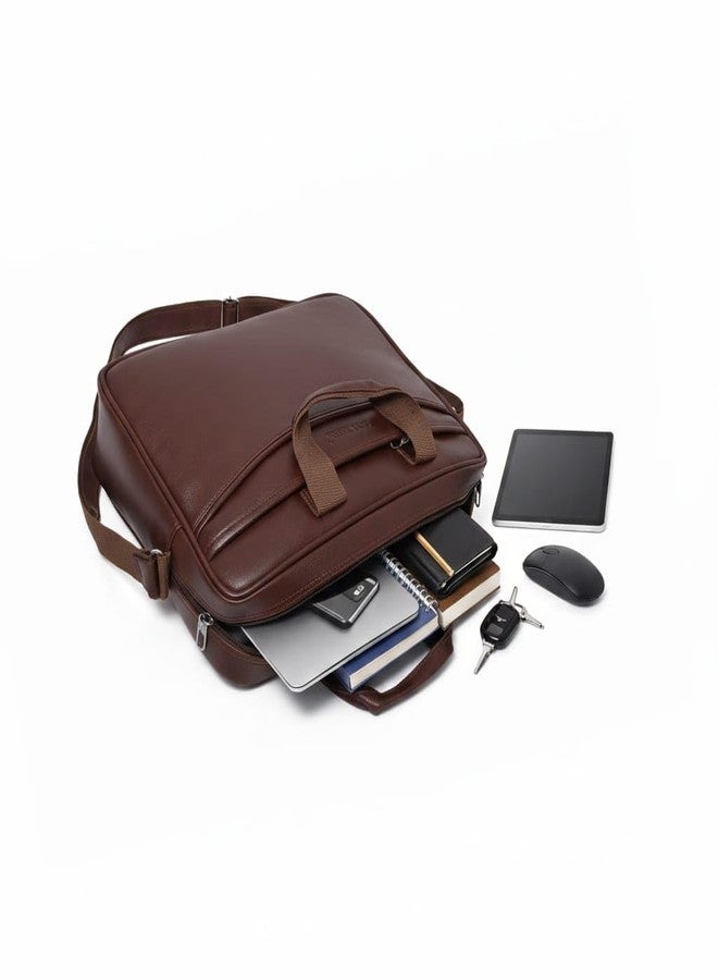 BILL BOND Laptop Bags for Men Office Use | Mobile & Pen Compartment with Multiple Organizers | PU Leather | Professional Office Bag for Man & Women-Gifts Item (BROWN) - Image 3