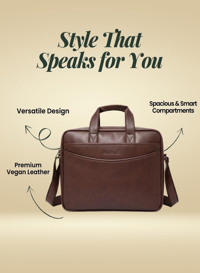 BILL BOND Laptop Bags for Men Office Use | Mobile & Pen Compartment with Multiple Organizers | PU Leather | Professional Office Bag for Man & Women-Gifts Item (BROWN) - Image 5