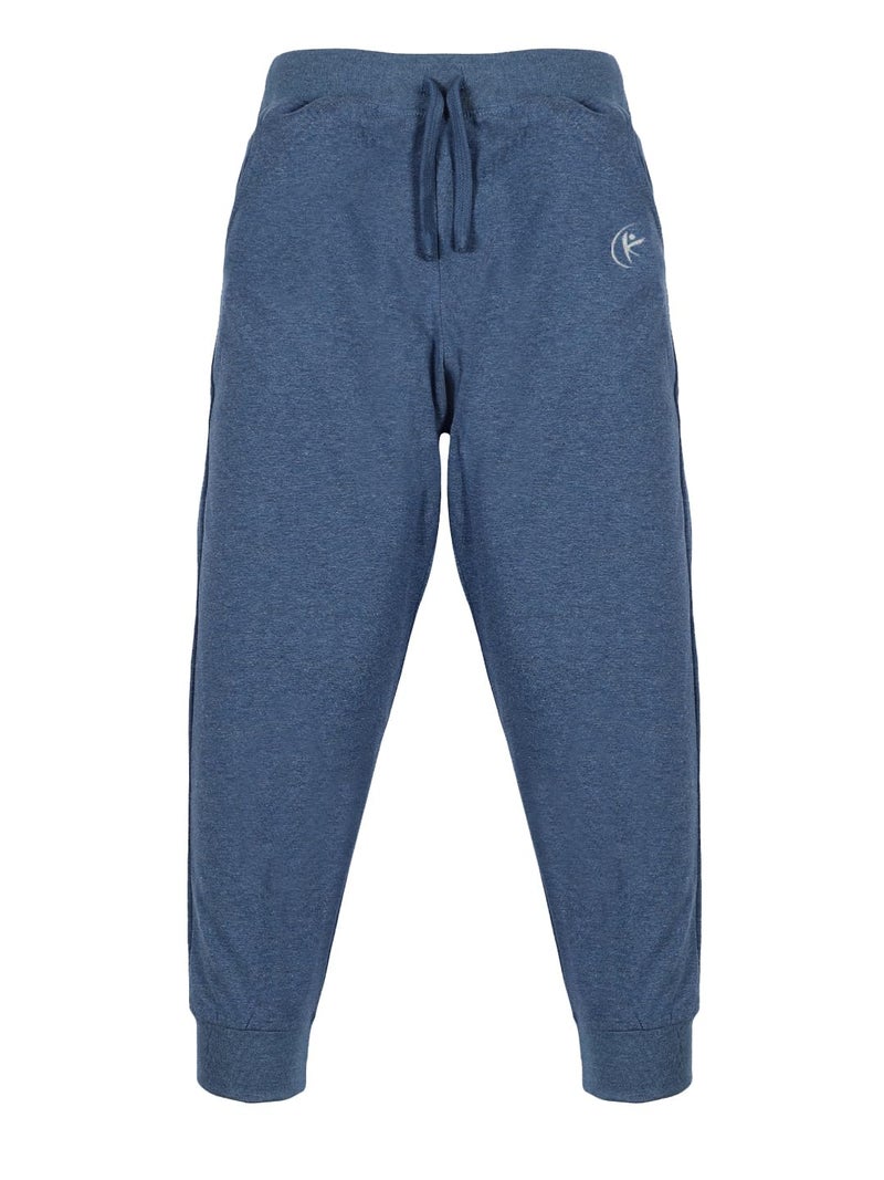KiddoPanti 100% Cotton Track Pants for Boys & Girls | Soft Single Jersey Fabric | Elastic Waist with Drawcord | Full Length with Rib Hem & Pockets | Joggers and Lowers for Kids, Blue Melange - 12-14Y - Image 1