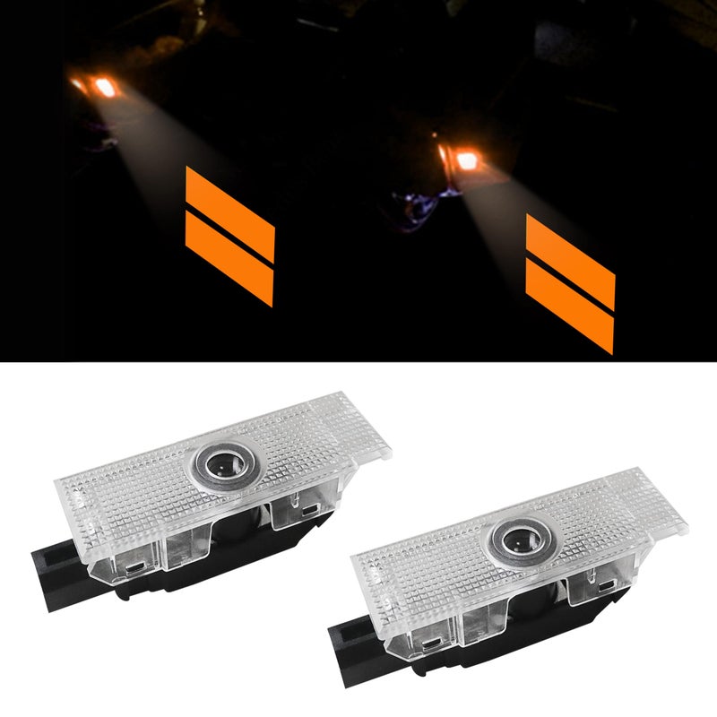 أضواء باب YOSRTER 2PCS لملحقات دودج تشالنجر مصابيح إسقاط ظلال ترحيبية LED للداخلية برتقالية بخط مزدوج