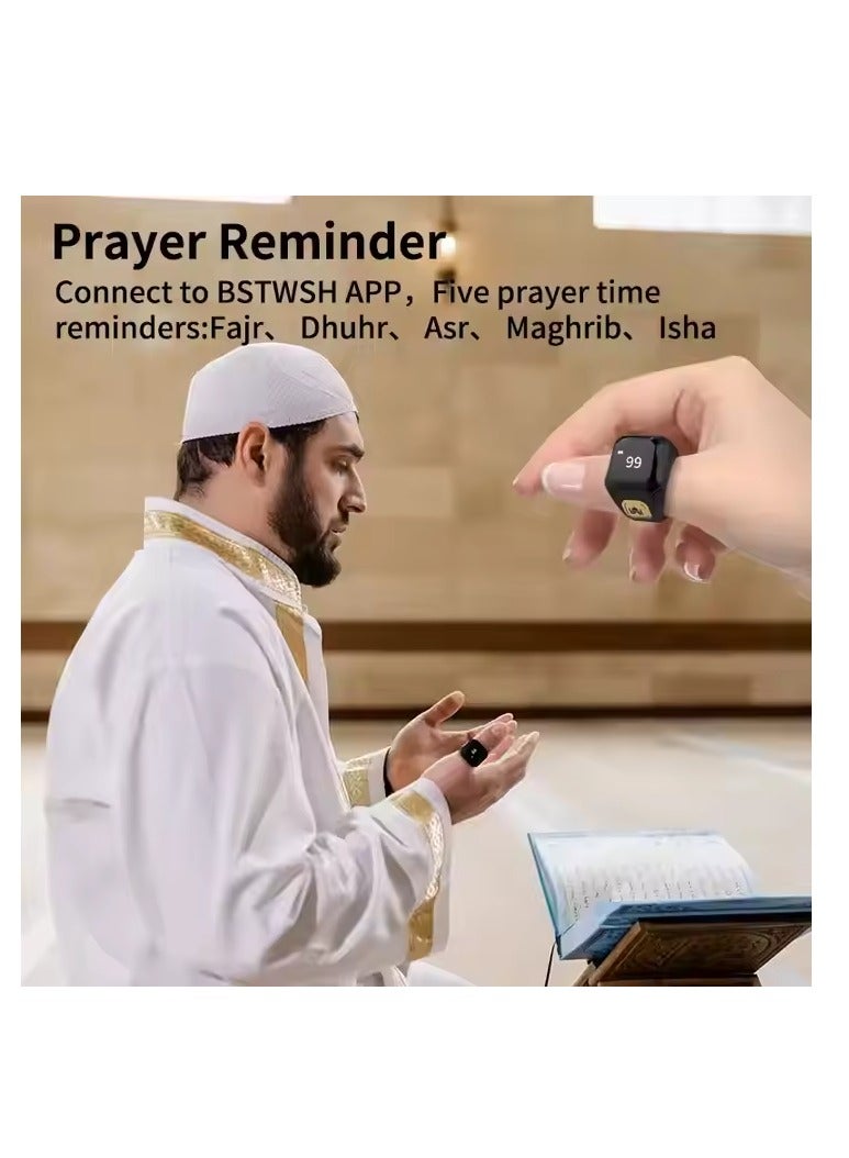 Smart Tasbih Zikr Ring – Islamic Prayer Companion | OLED Display | Prayer Timing Reminder | Waterproof | Wearable Technology – White 18mm - Image 5