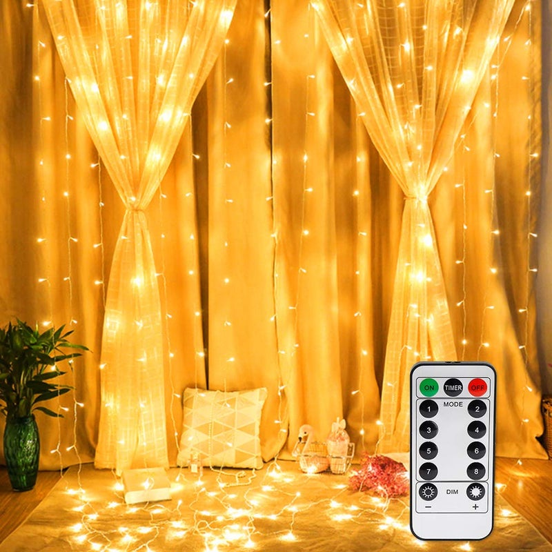 Vegena LED USB Light Curtain 3 m x 3 m, 300 LEDs Fairy Lights Curtain with 8 Modes Fairy Lights Curtain for Party Decoration Bedroom Interior Lighting Christmas Decoration Warm White [Energy Class