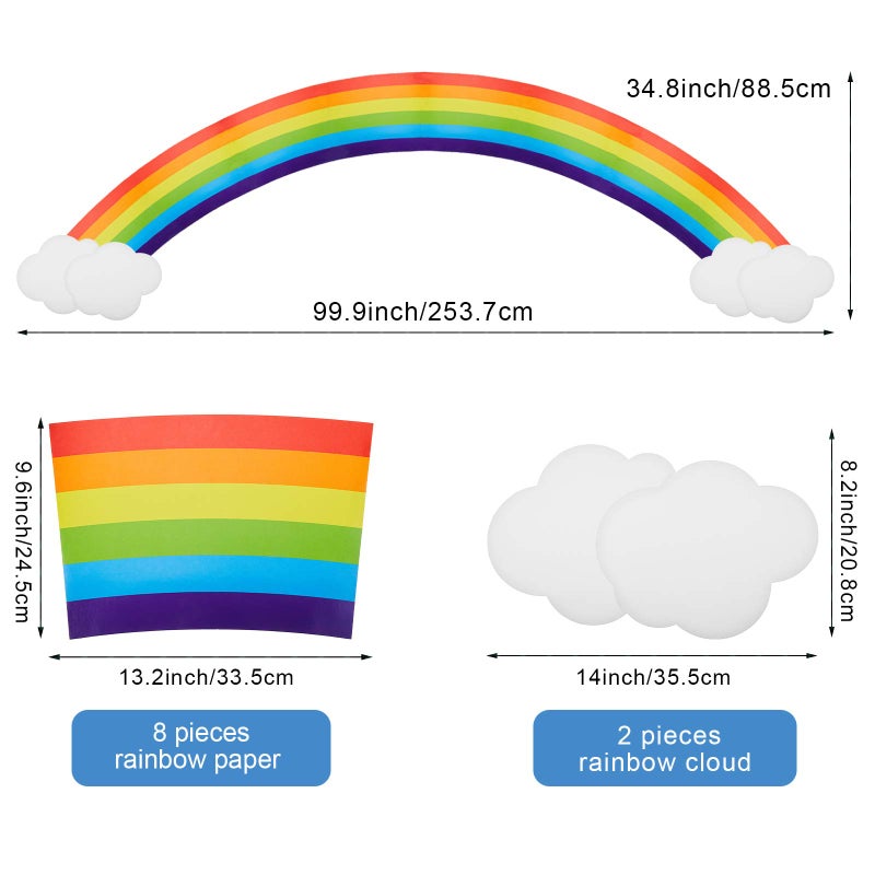 Sumind 10 Pcs Jumbo Rainbow Wall Decal Cardboard Cutouts Bulletin Board Set Paper Cloud with Glue Point Dot Colorful Giant Rainbow Decoration for Girls Birthday Party Backdrop Photobooth Room Decor - Image 2