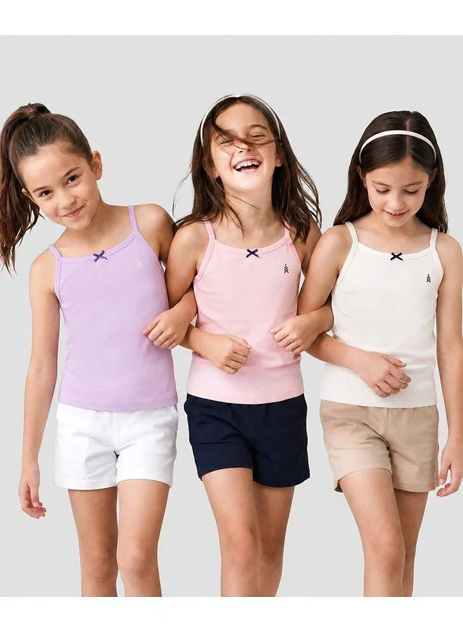 Pine Kids Pine Kids Cotton Lycra Knit Sleeveless Solid Slips With Bow Applique Pack Of 3 - Purple Pink & White