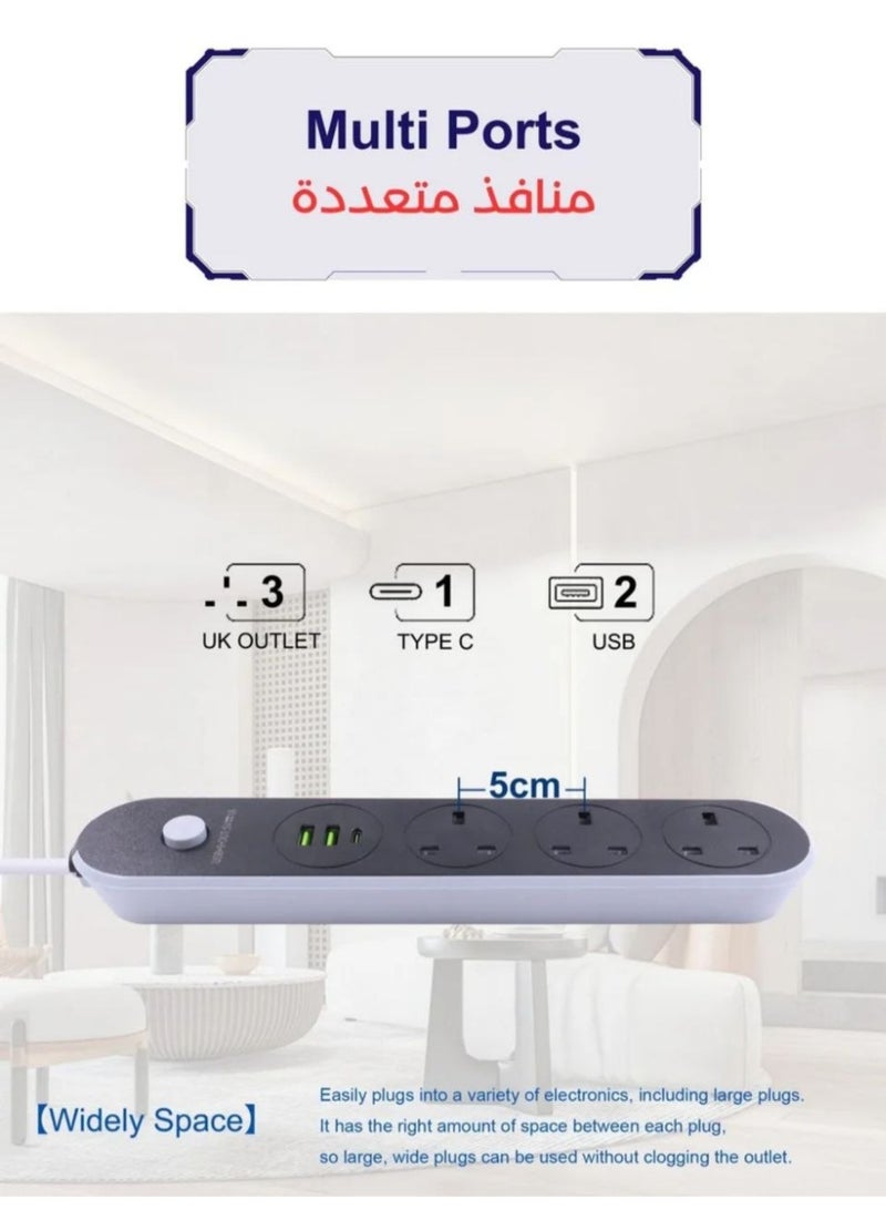 مشترك كهربائي ذكي متعدد المنافذ مع شحن USB فائق السرعة – قوة وأمان في جهاز واحد - Image 4