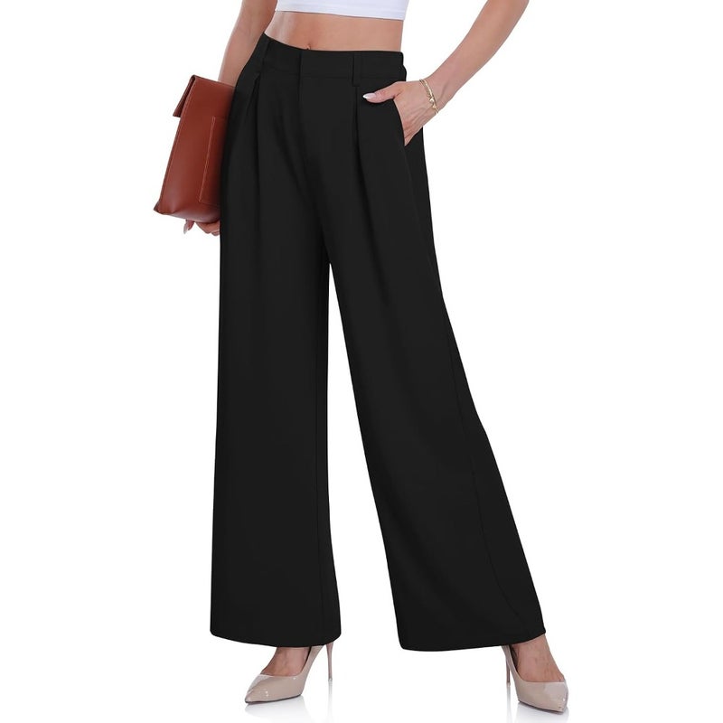 Women's Pants with Wide Leg, High Waist with Elastic at the Back, Business Work Pants, Casual, Long, Straight Suit Pants - Image 1