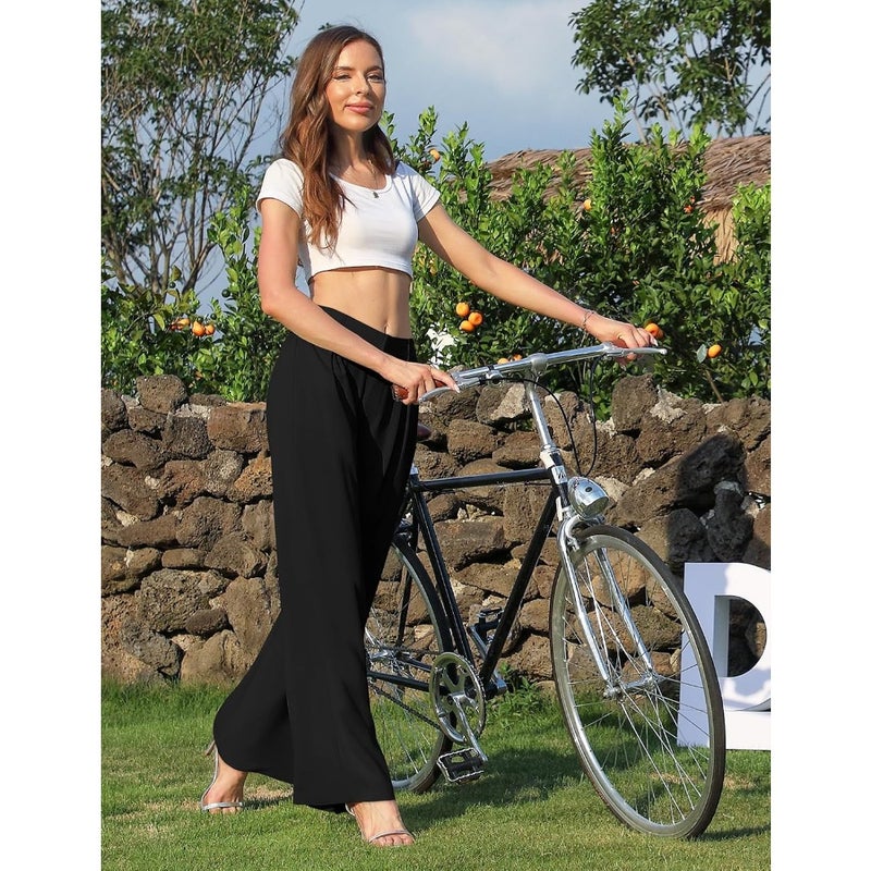 Women's Pants with Wide Leg, High Waist with Elastic at the Back, Business Work Pants, Casual, Long, Straight Suit Pants - Image 4