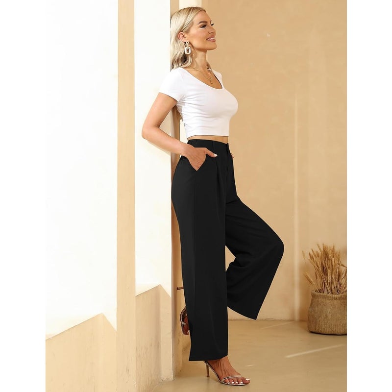 Women's Pants with Wide Leg, High Waist with Elastic at the Back, Business Work Pants, Casual, Long, Straight Suit Pants - Image 2