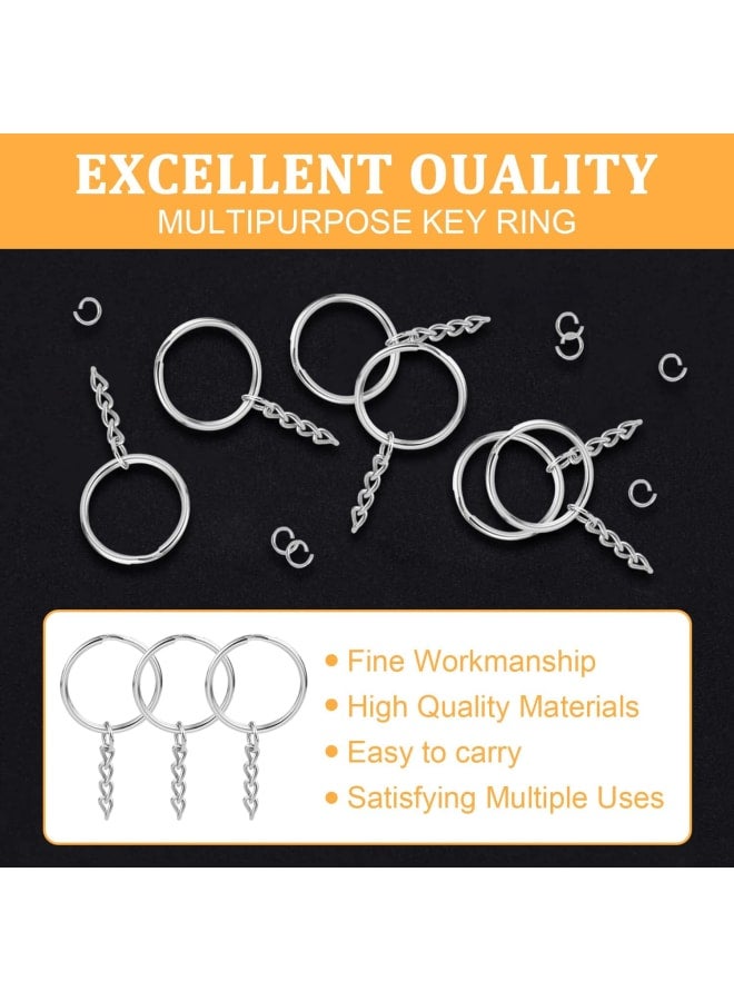 32Pcs Key Rings Hoops Set, Mini Split Jump Ring with Chain, Round Metal Silver Key Rings, Stainless Steel Keychain Rings for DIY Art Craft, Crafts Ornaments, Jewelry Making, Bag, Handbag (Silver) - Image 3