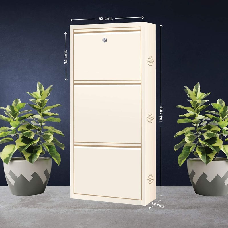 FORTUNE Wall Mounted Three Door Metal Sheet Shoe Rack | Shoe Stand Multipurpose Organiser Space Saver (3 Deck (Width : 20 Inches), Ivory) - Image 5