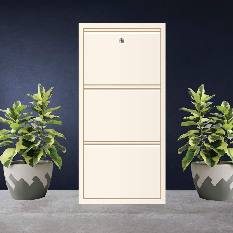 FORTUNE Wall Mounted Three Door Metal Sheet Shoe Rack | Shoe Stand Multipurpose Organiser Space Saver (3 Deck (Width : 20 Inches), Ivory) - Image 1