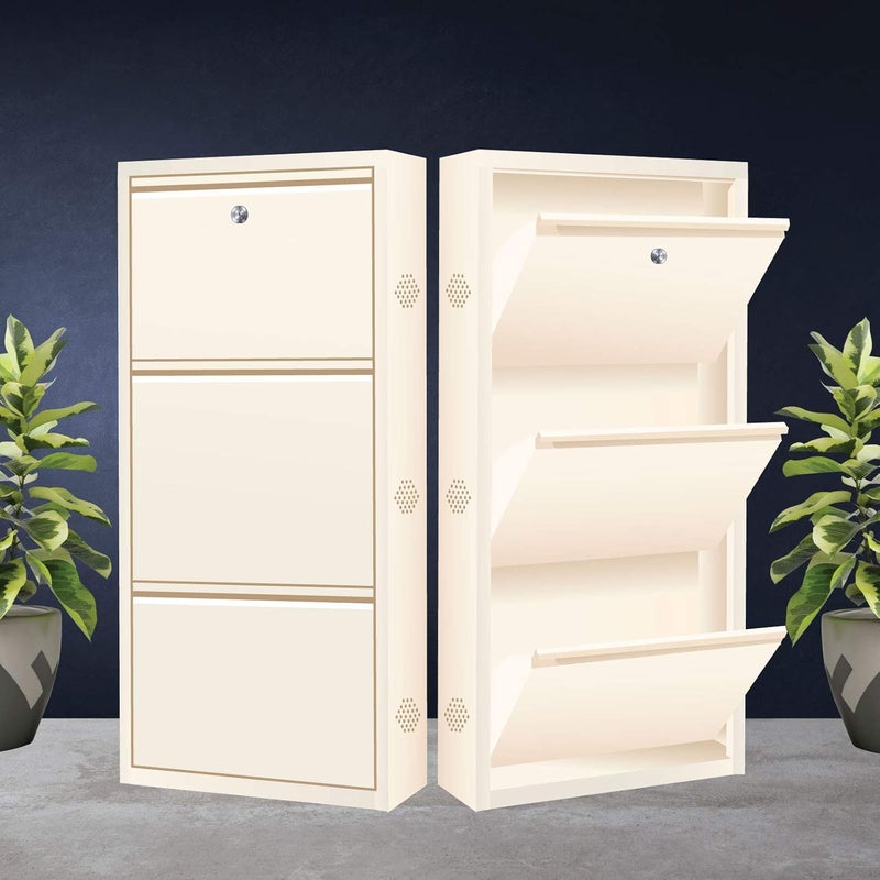 FORTUNE Wall Mounted Three Door Metal Sheet Shoe Rack | Shoe Stand Multipurpose Organiser Space Saver (3 Deck (Width : 20 Inches), Ivory) - Image 3