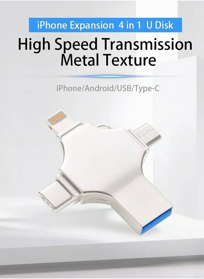 ELIKLIV - 64GB 4-in-1 USB flash drive: cross-iOS/Android/PC/Mac devices, all-in-one data butler for multiple devices, high-speed data transfer, security and privacy, automatic memory storage, and multi-format playing - Image 1
