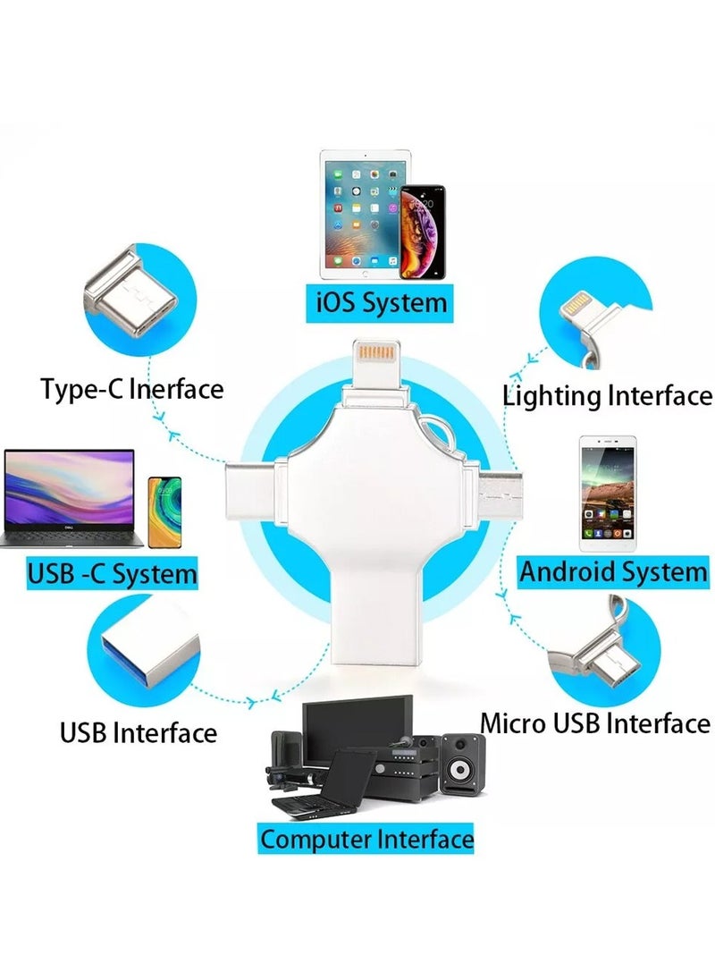 ELIKLIV - 64GB 4-in-1 USB flash drive: cross-iOS/Android/PC/Mac devices, all-in-one data butler for multiple devices, high-speed data transfer, security and privacy, automatic memory storage, and multi-format playing - Image 1
